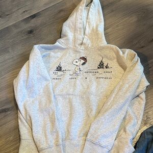 American Eagle Heather Light Gray Pullover Hoodie